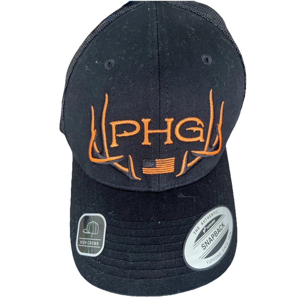Columbia PHG Rack Snap Back Ball Cap Adult Black Orange High Crown Hat Snapback